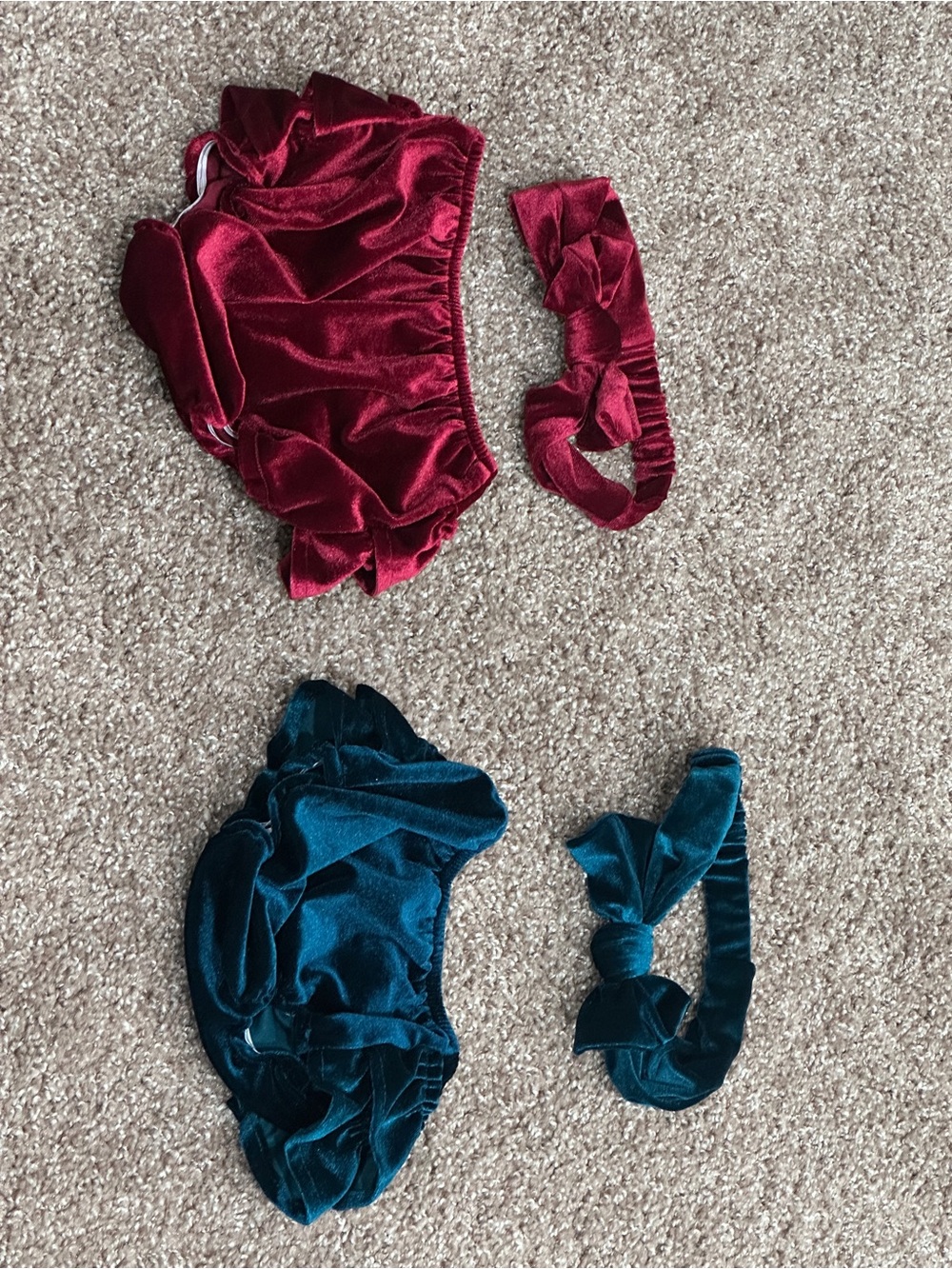 Velvet Ruffle Kids Matching Sets in Burgundy and Teal